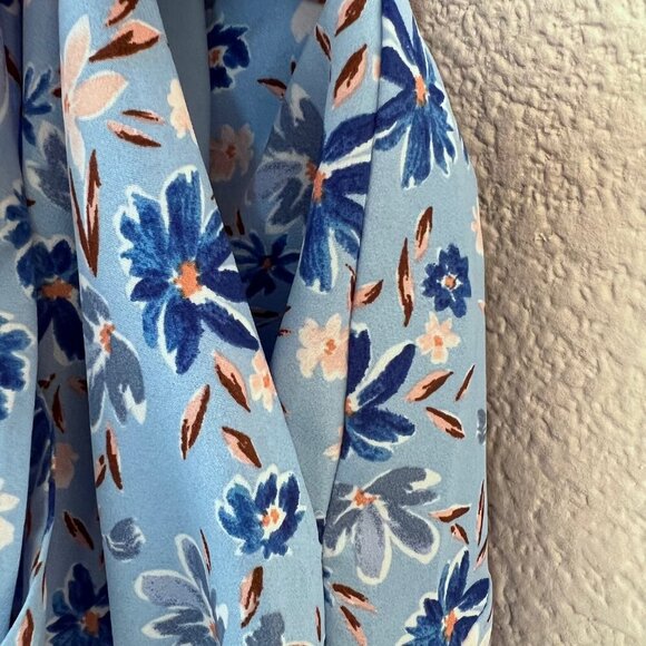 Blue Mixed Floral Print Halter Asymmetric Midi Dress with Pockets Women Size 12 - Picture 6 of 15